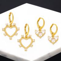Cubic Zirconia Micro Pave Brass Earring, Heart, 18K gold plated, fashion jewelry & different styles for choice & micro pave cubic zirconia & for woman, 31x19mm, Sold By Pair