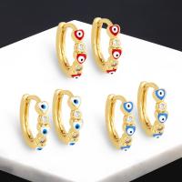 Evil Eye Earrings Brass 18K gold plated fashion jewelry & micro pave cubic zirconia & for woman & enamel Sold By Pair