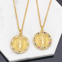 Cubic Zircon Micro Pave Brass Necklace, with 5 extender chain, Round, 18K gold plated, fashion jewelry & micro pave cubic zirconia & for woman, more colors for choice, 20x18mm, Length:45 cm, Sold By PC