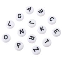 Alphabet Acryl Perlen, flache Runde, DIY & verschiedene Muster für Wahl & Emaille, keine, 10x10x4mm, Bohrung:ca. 2mm, verkauft von Tasche