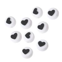 Acryl Schmuck Perlen, flache Runde, DIY & Emaille, weiß und schwarz, 10x10x6mm, Bohrung:ca. 2mm, verkauft von Tasche