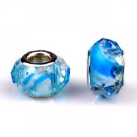 European Kristall Perlen, mit Eisen, flache Runde, silberfarben plattiert, DIY & facettierte, Aquamarin, 9x14mm, ca. 100PCs/Tasche, verkauft von Tasche