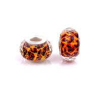 Resin European Beads, with Iron, Flat Round, silver color plated, DIY & faceted, yellow, 9x14mm, Approx 100PCs/Bag, Sold By Bag