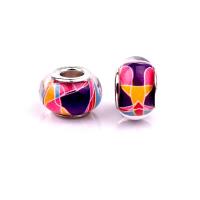European Resin Beads, with Iron, Flat Round, silver color plated, DIY, multi-colored, 9x14mm, Approx 100PCs/Bag, Sold By Bag
