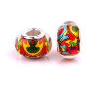 European Resin Beads, with Iron, Flat Round, silver color plated, DIY, multi-colored, 9x14mm, Approx 100PCs/Bag, Sold By Bag