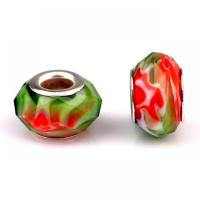 Lampwork European Beads with Iron Flat Round silver color plated DIY & faceted multi-colored Approx Sold By Bag