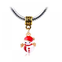 Tibetan Style Christmas Pendants, Snowman, gold color plated, Unisex & enamel, white, nickel, lead & cadmium free, 12x28mm, Approx 100PCs/Bag, Sold By Bag