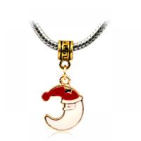Tibetan Style Christmas Pendants, Moon, gold color plated, Unisex & enamel, white, nickel, lead & cadmium free, 12x28mm, Approx 100PCs/Bag, Sold By Bag