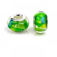 Resin European Beads, with Iron, Flat Round, silver color plated, DIY, green, 9x14mm, Approx 100PCs/Bag, Sold By Bag