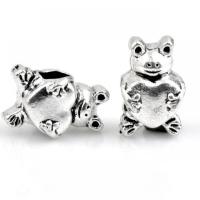 Tibetan Style European Beads, Frog, silver color plated, DIY, nickel, lead & cadmium free, 10x13mm, Approx 100PCs/Bag, Sold By Bag