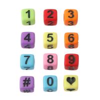 Nummer Akryl Bead, Square, du kan DIY & forskellige design til valg & emalje, flere farver til valg, 6x6x6mm, Hole:Ca. 3mm, Solgt af Bag