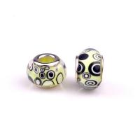 Resin European Beads, with Iron, Flat Round, silver color plated, DIY, yellow, 9x14mm, Approx 100PCs/Bag, Sold By Bag