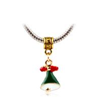European Stílus cink ötvözet Medálok, Christmas Bell, arany színű aranyozott, egynemű & zománc, zöld, nikkel, ólom és kadmium mentes, 12x28mm, Kb 1000PC-k/Bag, Által értékesített Bag