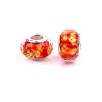 Resin European Beads, with Iron, Flat Round, silver color plated, DIY, mixed colors, 9x14mm, Approx 100PCs/Bag, Sold By Bag