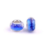 Resin European Beads, with Iron, Flat Round, silver color plated, DIY, blue, 9x14mm, Approx 100PCs/Bag, Sold By Bag