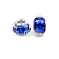 Resin European Beads, with Iron, Flat Round, silver color plated, DIY, blue, 9x14mm, Approx 100PCs/Bag, Sold By Bag