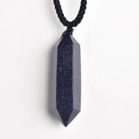 pierre bleue d'or collier, avec corde en nylon, Conique, bijoux de mode, 40-50mm, Longueur:15.75 pouce, Vendu par PC