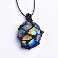 Labradorite Necklace, with Wax Cord, Round, Unisex & different size for choice, Length:15.75 Inch, Sold By PC
