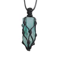 Green Fluorite Necklace with Wax Cord Conical Unisex 40-50mm Length 15.75 Inch Sold By PC