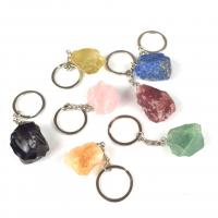 Брелки для ключей, Полудрагоценный камень, с Железо, плакирован серебром, различные материалы для выбора, Много цветов для выбора, 30-40mm, продается PC