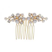 Braut Dekoratives Haarkämmchen, Kunststoff Perlen, mit Messing, silberfarben plattiert, für Frau & mit Strass, goldfarben, 65x40mm, verkauft von PC