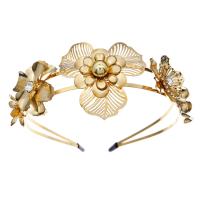 Bridal Hair Band, Iron, Flower, gold color plated, for woman & with rhinestone, golden, nickel, lead & cadmium free, 125x60mm, Sold By PC
