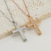 Stainless Steel Jewelry Necklace 316L Stainless Steel with 1.97inch extender chain Cross fashion jewelry & micro pave cubic zirconia & for woman Sold Per Approx 17.72 Inch Strand