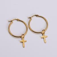 Stainless Steel Drop Earring, 304 Stainless Steel, Cross, 18K gold plated, fashion jewelry & polished & for woman, golden, 30mm,11*18mm, Sold By Pair