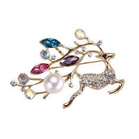 Crystal Brooch, Tibetan Style, with Crystal & Plastic Pearl, Deer, fashion jewelry & for woman, rose gold color, nickel, lead & cadmium free, 48x35mm, Sold By PC