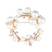 Plastic perle broche, Zinc Alloy, med Plastic Pearl, mode smykker & for kvinde & med rhinestone, rosa guld farve, nikkel, bly & cadmium fri, 55x55mm, Solgt af PC