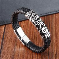 PU Cord Armband, med 304 rostfritt stål, polerad, mode smycken & för människan, svart, Längd 21 cm, Säljs av PC