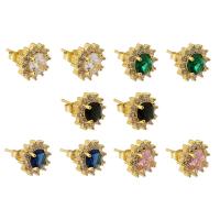 Cubic Zirconia Micro Pave Brass Earring, Flower, gold color plated, fashion jewelry & micro pave cubic zirconia & for woman, more colors for choice, nickel, lead & cadmium free, 11x11x17mm, Sold By Pair