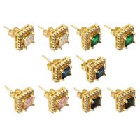 Cubic Zirconia Micro Pave Brass Earring, Square, gold color plated, fashion jewelry & micro pave cubic zirconia & for woman, more colors for choice, nickel, lead & cadmium free, 9x9x18mm, Sold By Pair