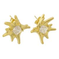 Brass Stud Earring with Cubic Zirconia gold color plated fashion jewelry & for woman golden nickel lead & cadmium free Sold By Pair