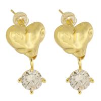 Brass Drop Earring, with Cubic Zirconia, Heart, gold color plated, fashion jewelry & for woman, golden, nickel, lead & cadmium free, 30mm,10x15x4mm, Sold By Pair