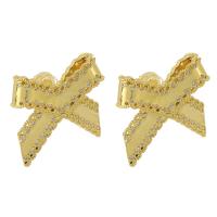 Cubic Zirconia Micro Pave Brass Earring, Bowknot, gold color plated, fashion jewelry & micro pave cubic zirconia & for woman, golden, nickel, lead & cadmium free, 23x22x15mm, Sold By Pair