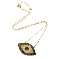 Evil Eye Jewelry Necklace, Brass, Horse Eye, gold color plated, fashion jewelry & evil eye pattern & adjustable & micro pave cubic zirconia, multi-colored, nickel, lead & cadmium free, 42x26x3mm,1mm, Length:21 Inch, Sold By PC