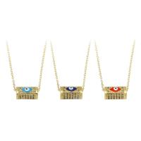 Evil Eye Jewelry Necklace, Brass, Rectangle, gold color plated, fashion jewelry & evil eye pattern & adjustable & micro pave cubic zirconia & enamel, more colors for choice, nickel, lead & cadmium free, 14x7x8mm,1.5mm, Length:19.5 Inch, Sold By PC