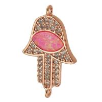 Cubic Zirconia Micro Pave Brass Pendant, with Opal, Hand, rose gold color plated, DIY & micro pave cubic zirconia, rose gold color, nickel, lead & cadmium free, 16x27x2mm, Hole:Approx 1.5mm, Sold By PC