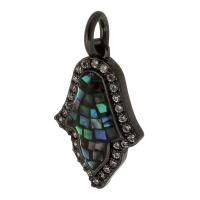 Cubic Zirconia Micro Pave Brass Pendant, with Abalone Shell, plumbum black color plated, DIY & micro pave cubic zirconia, black, nickel, lead & cadmium free, 11x17x3mm, Hole:Approx 3mm, Sold By PC