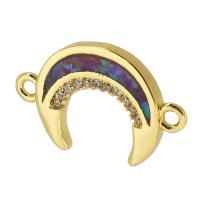 Cubic Zirconia Micro Pave Brass Connector, with Opal, Moon, gold color plated, DIY & micro pave cubic zirconia & 1/1 loop, golden, nickel, lead & cadmium free, 17.50x11x2mm, Hole:Approx 1mm, Sold By PC