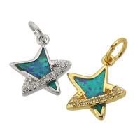 Cubic Zirconia Micro Pave Brass Pendant, with Opal, Star, plated, DIY & micro pave cubic zirconia, more colors for choice, nickel, lead & cadmium free, 12x13x2.50mm, Hole:Approx 4mm, Sold By PC