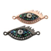 Evil Eye Connector, Brass, with Abalone Shell, Horse Eye, plated, DIY & evil eye pattern & micro pave cubic zirconia & 1/1 loop, more colors for choice, nickel, lead & cadmium free, 22x9x4mm, Hole:Approx 1mm, Sold By PC
