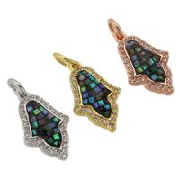 Cubic Zirconia Micro Pave Brass Pendant, with Abalone Shell, plated, DIY & micro pave cubic zirconia, more colors for choice, nickel, lead & cadmium free, 10.50x17x4mm, Hole:Approx 3mm, Sold By PC