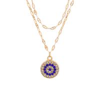 Evil Eye smykker halskæde, Zinc Alloy, med 1.97inch extender kæde, Runde, guldfarve belagt, Dobbelt lag & for kvinde & med rhinestone, nikkel, bly & cadmium fri, 13x17mm, Længde Ca. 14.5 inch, Solgt af PC