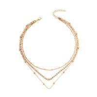 Multi Layer Necklace Zinc Alloy with 1.97inch extender chain gold color plated three layers & for woman & with rhinestone nickel lead & cadmium free Length Approx 14.17 Inch Sold By PC