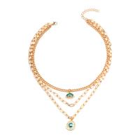 Evil Eye smykker halskæde, Zinc Alloy, med 1.97inch extender kæde, guldfarve belagt, tre lag & for kvinde & emalje & med rhinestone, nikkel, bly & cadmium fri, 20.50mm, Længde Ca. 14.33 inch, Solgt af PC