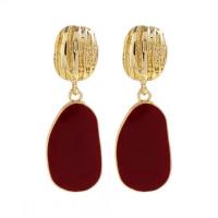Boucles d'oreilles en alliage de zinc, Placage de couleur d'or, pour femme & émail, rouge, 39x14mm, Vendu par paire