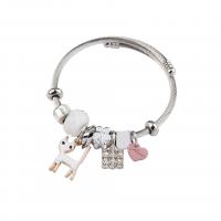 European Bracelet, Titanium Steel, with Crystal, platinum color plated, different styles for choice & for woman, 65mm, Sold By PC