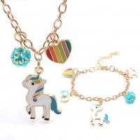 Zinc Alloy Jewelry Sets gold color plated 2 pieces & for children & enamel & with rhinestone multi-colored Sold By Set